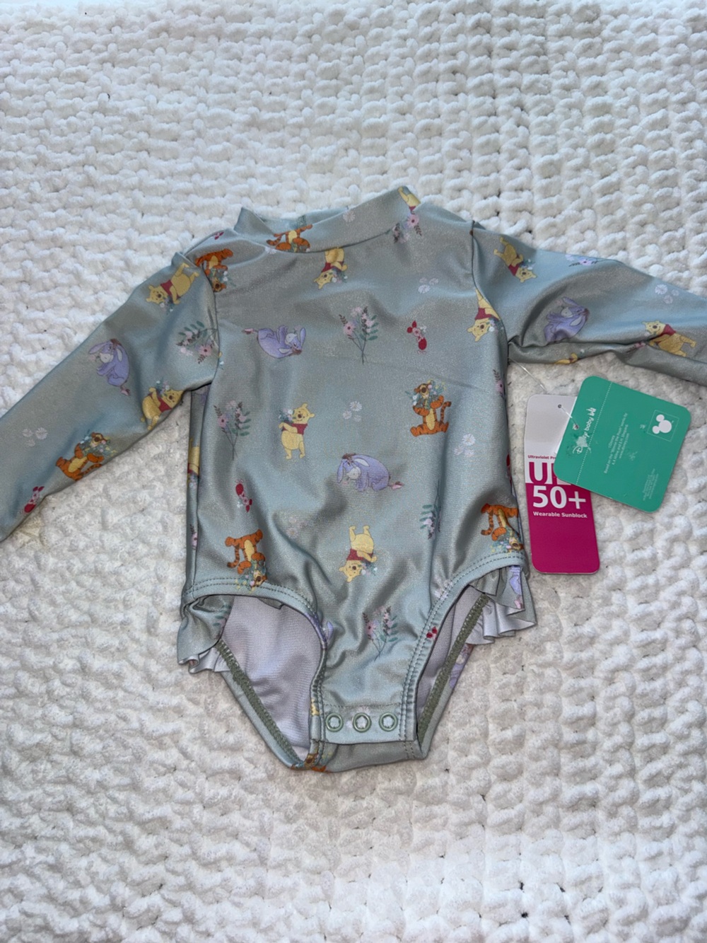 Disney Kids One-Piece Swimsuit in Light Sage with Winnie the Pooh Print